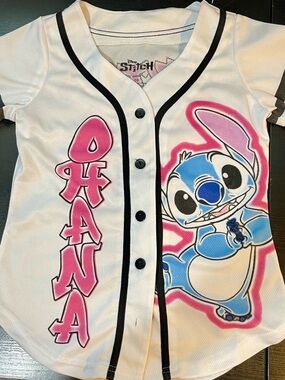 Disney Stitch Mesh Baseball Jersey - White, Pink, Black